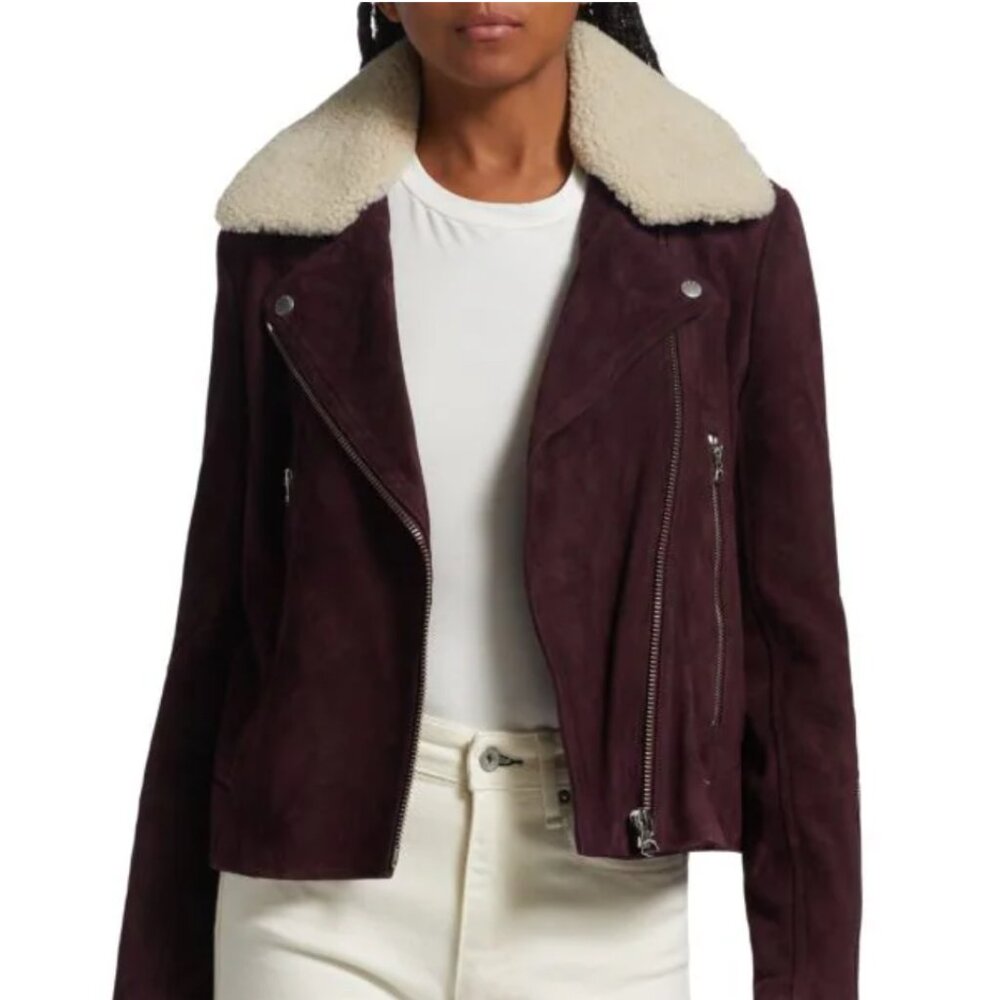 Rag & Bone Mack Burgundy Suede Moto Jacket - Large